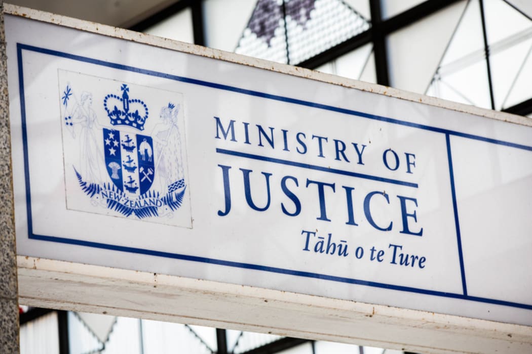 Ministry of Justice sign outside the Auckland District Court