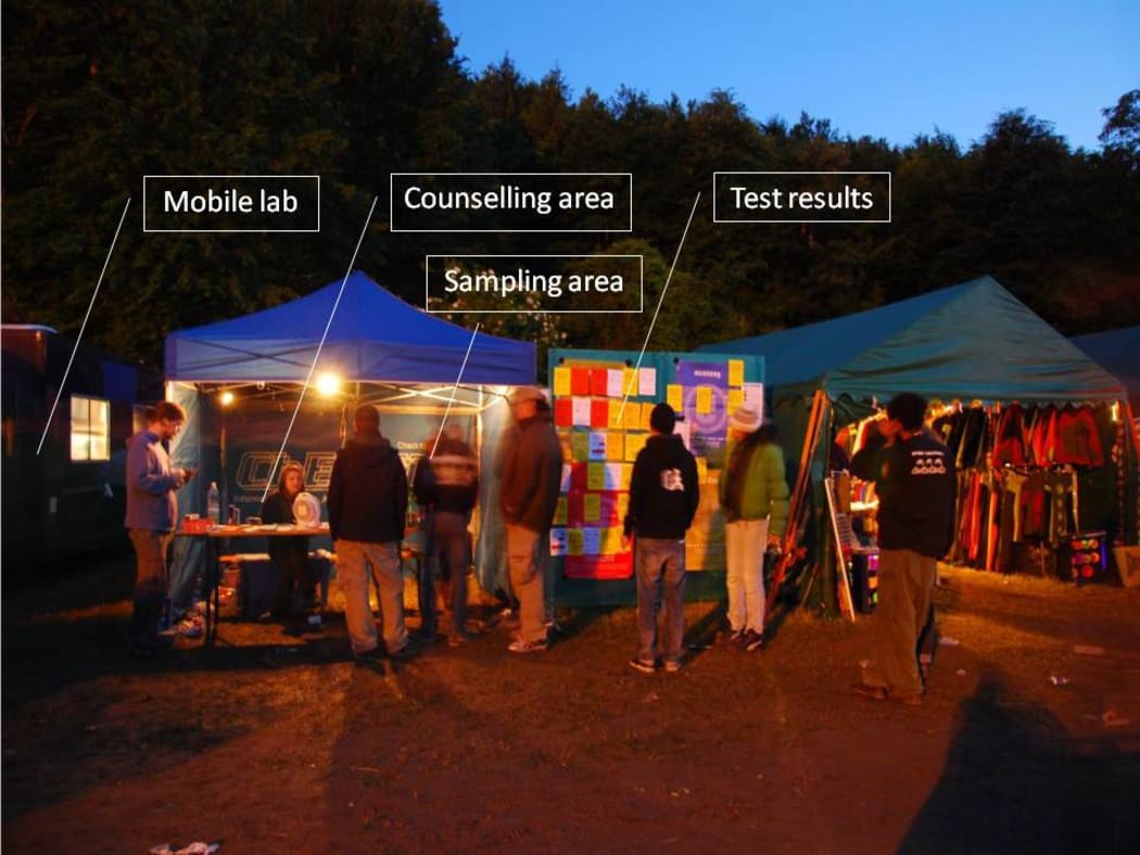 An image of a drug-checking tent at a music festival.
