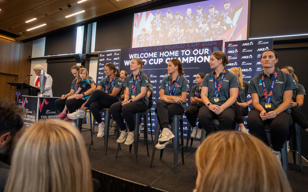 The White Ferns celebrate their World Cup win, back home in Christchurch.