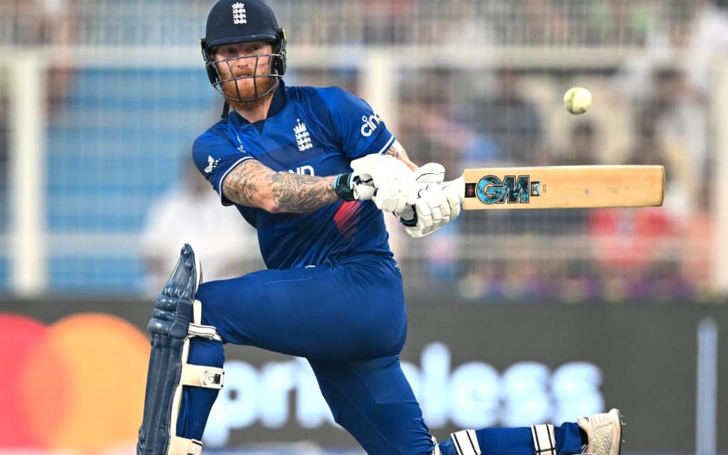 England's Ben Stokes plays a shot during the 2023 ICC Men's Cricket World Cup one-day international (ODI) match between England and Pakistan