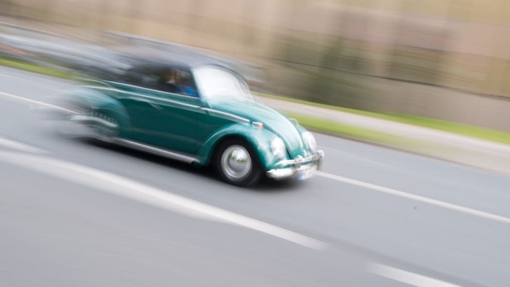 A Volkswagen Beetle at the Hanover Fair during the Maikaefertreffen (May Beetle Meeting) in Hanover, Germany