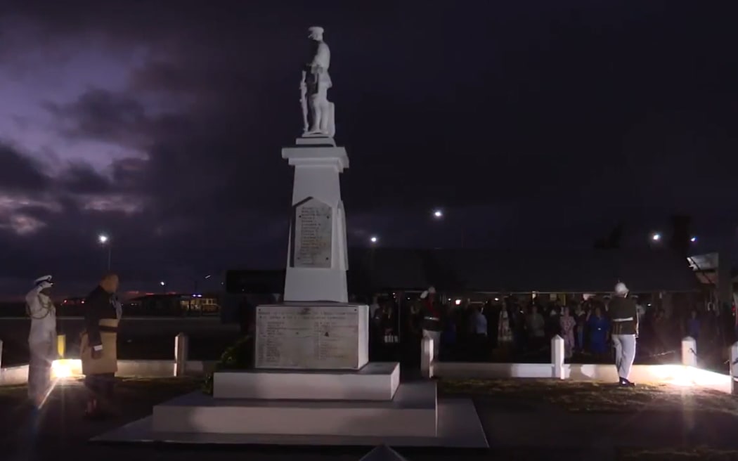 Tonga's King Tupou VI at the Cenotaph at Pangai Lahi, Tonga.