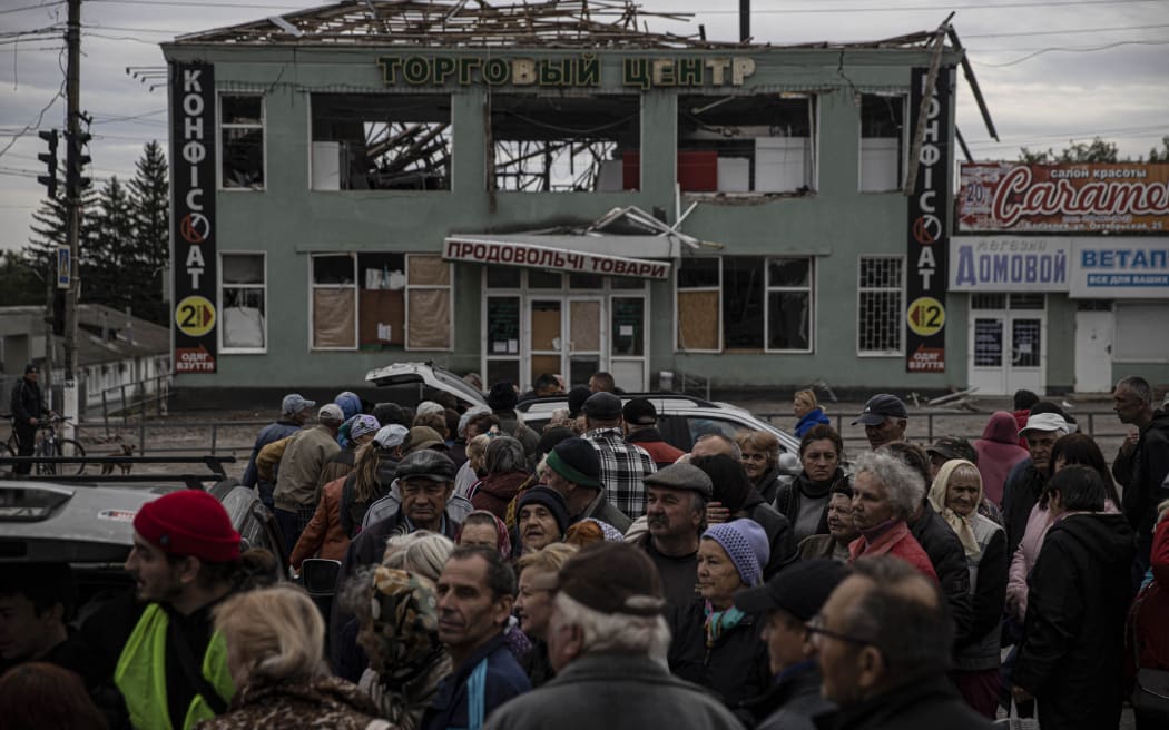 Humanatarian aid distributed to citizens after Ukrainian army liberated the town of Balakliya in the southeastern Kharkiv oblast, Ukraine, on September 11, 2022.