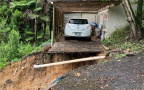 Auckland's slips after the big storm in January 2023 left Catherine Albiston's car stuck in its carport with no way of getting out.