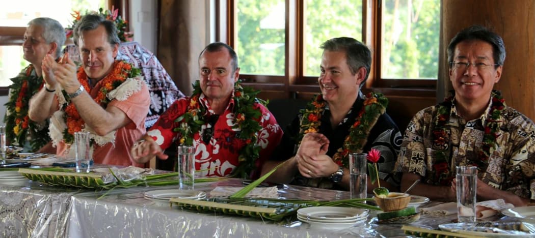 The international team of envoys in Savusavu: From left, British deputy High Commissioner Paul Welsh, US ambassador Joseph Cella, Australian High Commissioner John Feakes, NZ High Commissioner Jonathan Curr and Japan's deputy Chief of Mission, Tsuguyoshi Hada.