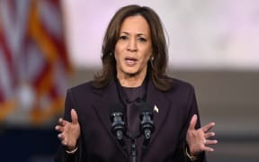 US Vice President Democratic presidential candidate Kamala Harris delivers her concession speech at Howard University in Washington, DC, November 6, 2024. - Donald Trump won a sweeping victory on November 6, 2024 in the US presidential election, defeating Kamala Harris to complete an astonishing political comeback that sent shock waves around the world. (Photo by SAUL LOEB / AFP)