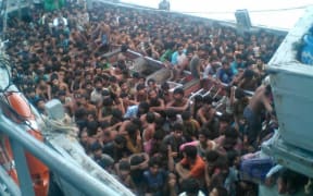 An image posted by Myanmar's Ministry of Information on Facebook is reported to show the migrant vessel it intercepted on Friday.
