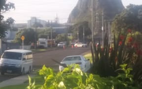 Police cordon at Paritutu rd, New Plymouth.