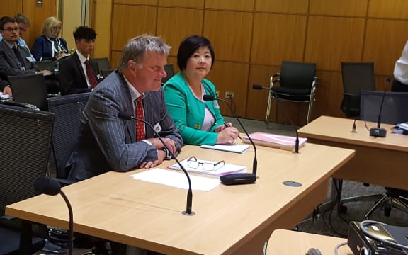 Capital and Coast DHB chair Andrew Blair and chief executive Debbie Chin at Parliament's health select committee today.