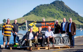 Lancaster Park seats arrive in Tauranga before being taken to Te Puke