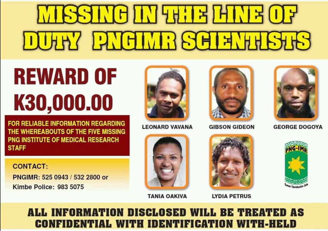 Reward poster for scientists who went missing in PNG in 2011