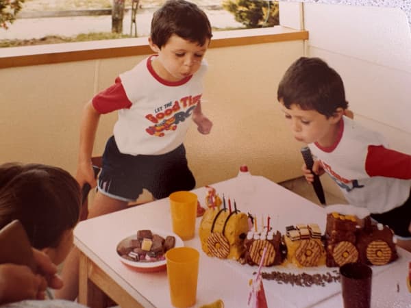 Glen and Sean Scanlon celebrating their fifth birthday on Christmas.