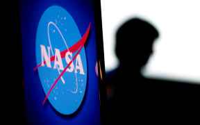The NASA logo in the Webb Auditorium at NASA headquarters in Washington, DC, on 7 June, 2022.