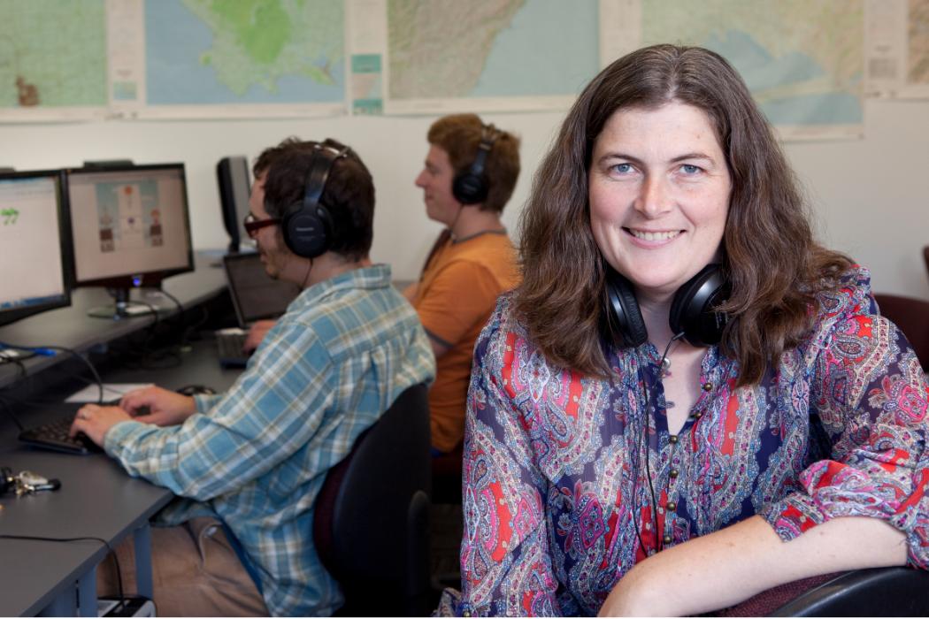 Professor Jennifer Hay with researchers at the New Zealand Institute of Language, Brain and Behaviour