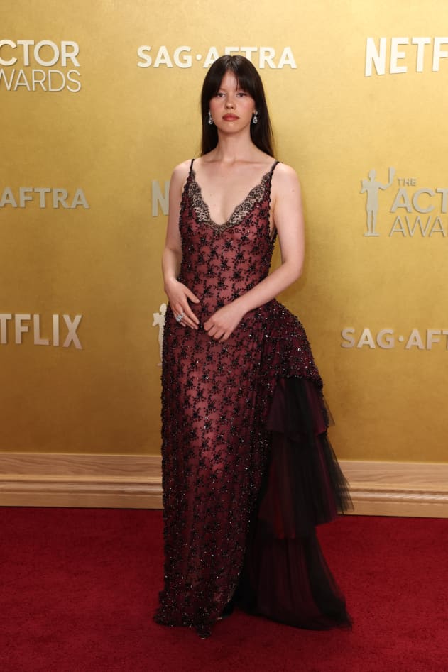 British actress Mia Goth attends the 32nd Annual Actor Awards at the Shrine Auditorium in Los Angeles on March 1, 2026. (Photo by Patrick T. Fallon / AFP)