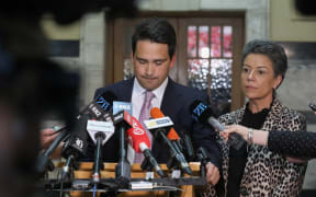 Simon Bridges and Paula Bennett, during the press conference regarding the Jami-Lee Ross tape