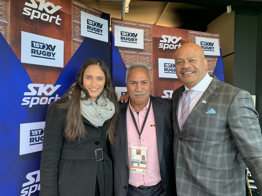 Sky Sport commentators Taylah Johnson, Fauono Ken Laban and Willie Lose.