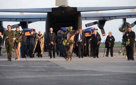 The remains of Defence Force are handed over to families after being returned from Suva and Pago Pago in a ceremony in May.