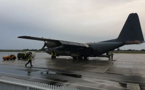 A Defence Force Hercules being readied to leave Whenuapai Air Base for Europe to help distribute donated military aid for Ukraine.