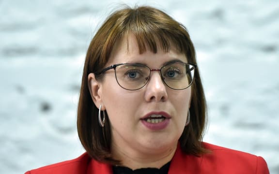 Olga Kovalkova, a member of Svetlana Tikhanovskaya's staff, attends a press conference devoted to the opposition's creation of a Coordination Council to ensure a transfer of power on the tenth day of protests over president Alexander Lukashenko's disputed election win