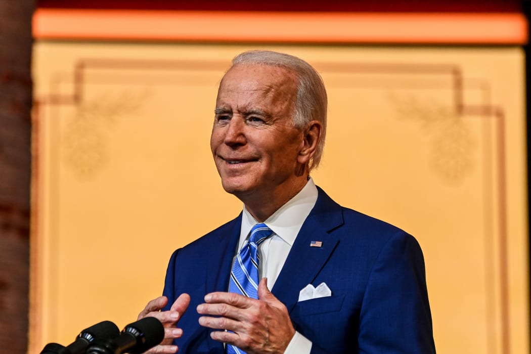 US President-elect Joe Biden delivers a Thanksgiving address at the Queen Theatre in Wilmington, Delaware.