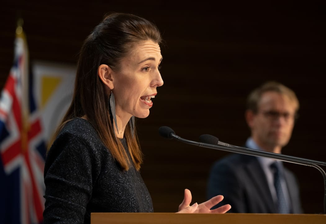 Prime Minister Jacinda Ardern and Director-General of Health Ashley Bloomfield at a media briefing at Parliament about the Covid-19 coronavirus.