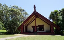 View of the marae on Treaty Grounds at Waitangi National Reserve, Northland Region, in 2014.