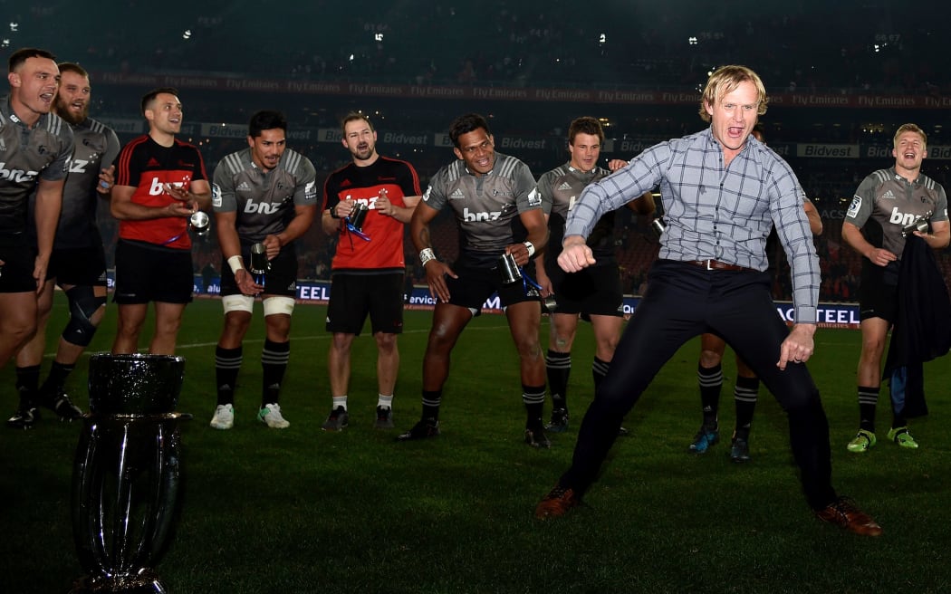 Crusaders head coach, Scott Robertson doing the victory dance during the 2017 Super Rugby Final match at Ellis Park, Johannesburg, 05 August 2017.