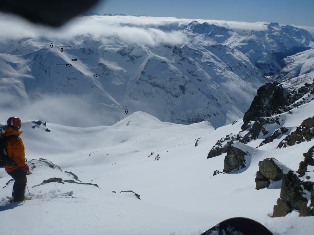 The avalanche location Eyre mountains Queenstown.