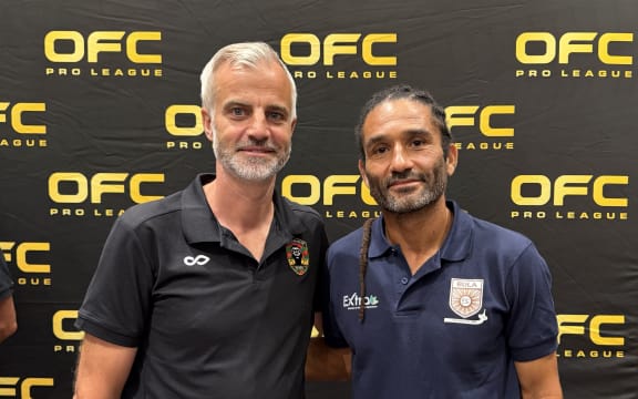 Vanuatu United FC Head Coach Lars Hopp and Bula FC Head Coach Stephane Auvray.