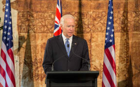 US Vice President Joe Biden speaking at Government House. 21 July 2016.