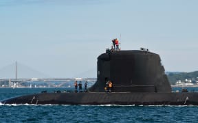 A new Barracuda class nuclear attack submarine, the Suffren, built by French shipbuilder Naval Group, arriving at Brest.