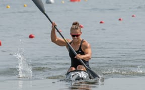 Lisa Carrington competing at the Canoe Sprint World Championships in Portugal.
