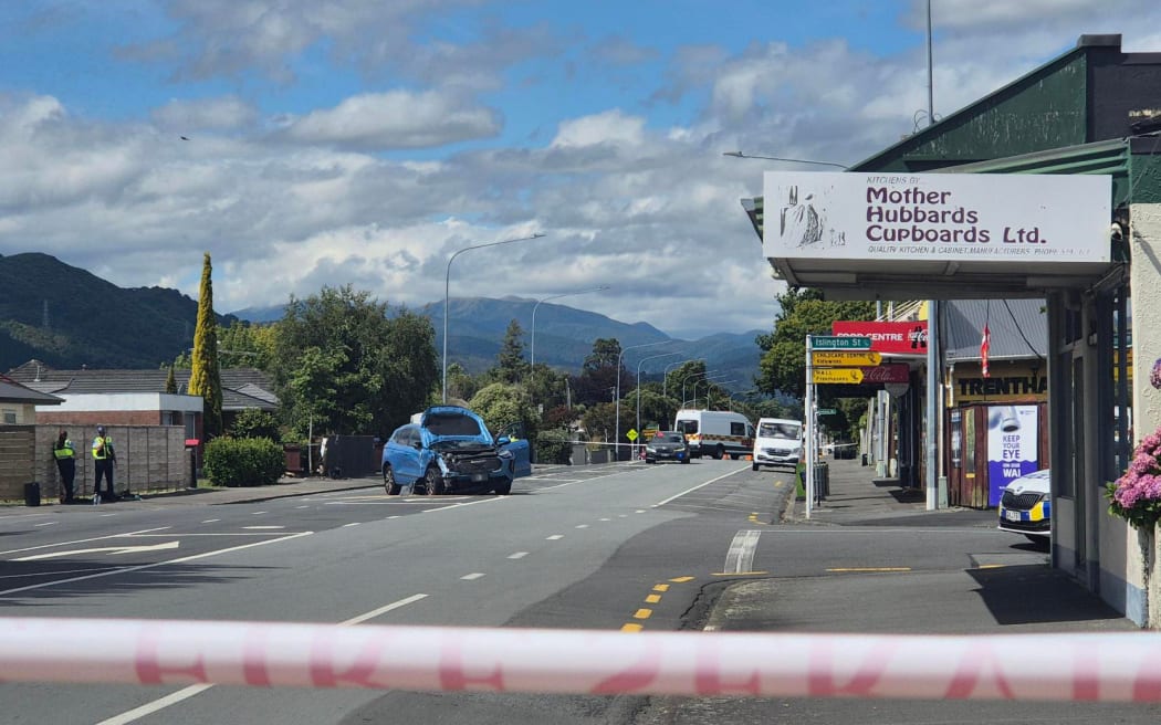 The scene of a pedestrian accident on Fergusson Drive, Upper Hutt