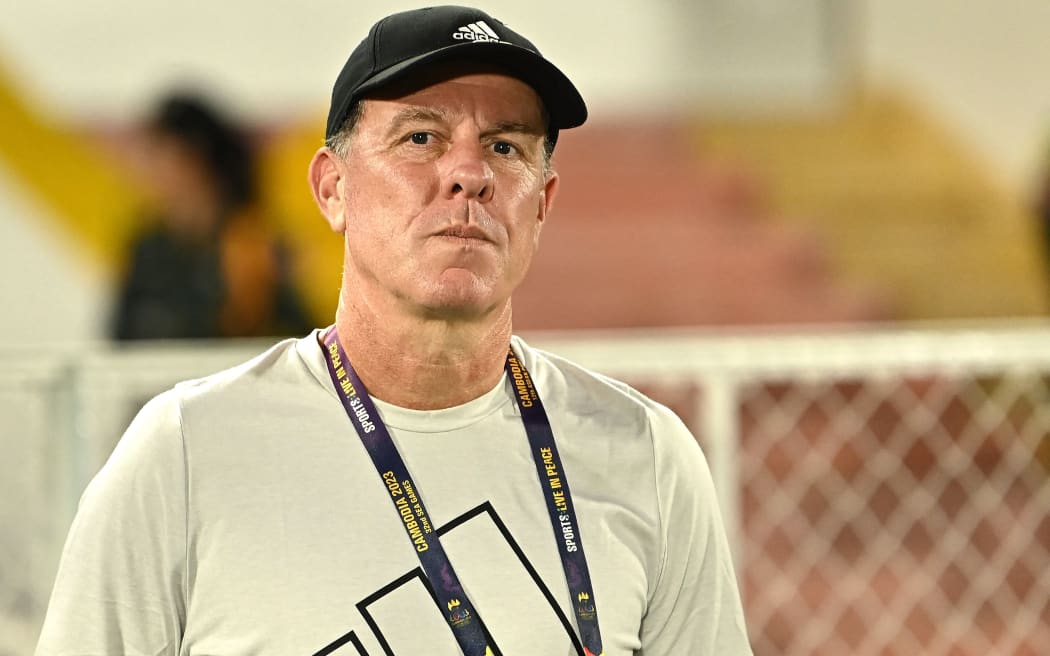 This photograph taken on May 6, 2023 shows Philippines team coach Alen Stajcic looking on during their women's football group match against Malaysia in the 32nd Southeast Asian Games (SEA Games) at the Army Stadium in Phnom Penh. (Photo by Nhac NGUYEN / AFP)