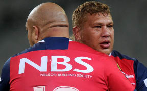 Tasman's Siosuia Halanukonuka celebrates after defeating Otago.