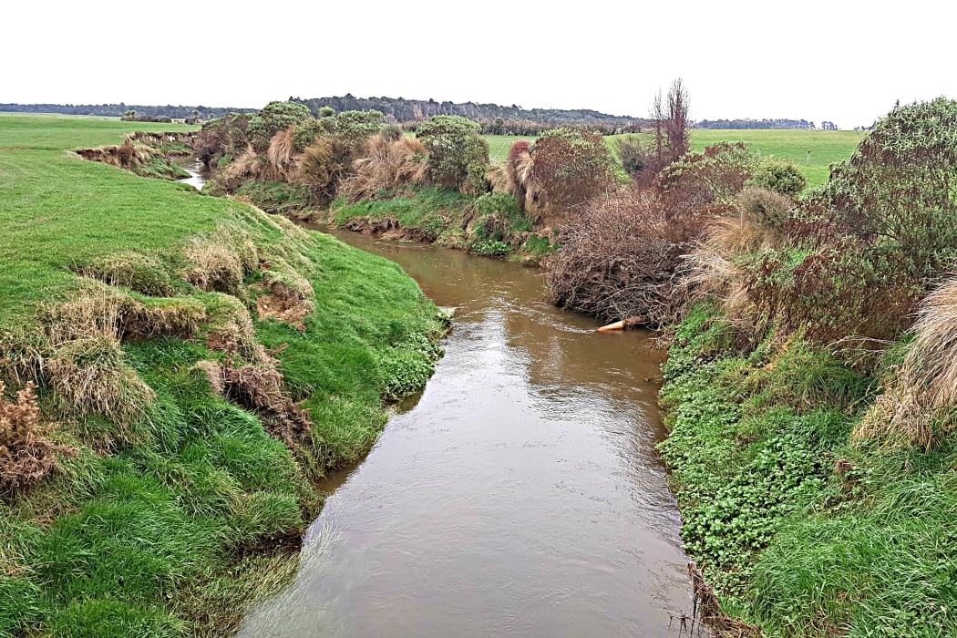 A creek that runs through Ray McCrostie's farm in Southland