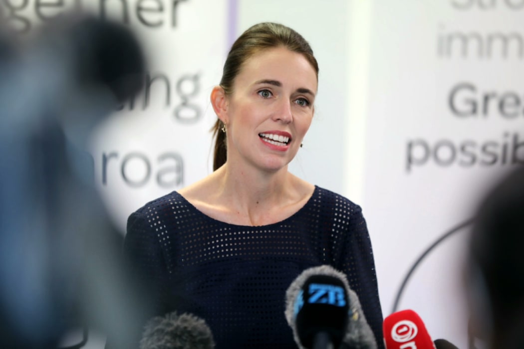 Prime Minister Jacinda Ardern gives a Covid-19 update after visiting a vaccination centre in Albany, Auckland.