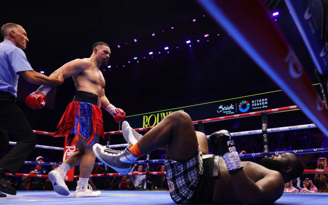 Joseph Parker knocks out Martin Bakole during the WBO Interim World Heavyweight title fight.