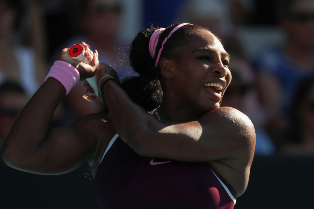 Serena Williams of the US hits a return against compatriot Jessica Pegula in their women's singles final match during the Auckland Classic tennis tournament in Auckland on January 12, 2020.