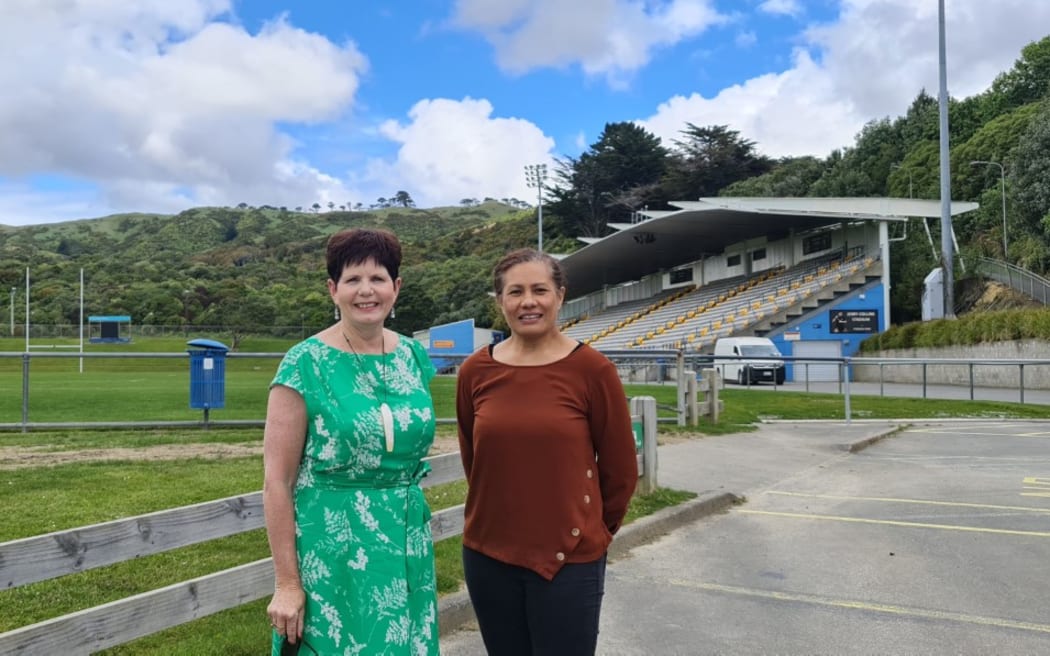 Mayor of Porirua, Anita Baker (L), and Porirua city Councillor, and former Black Fern, Izzy Ford