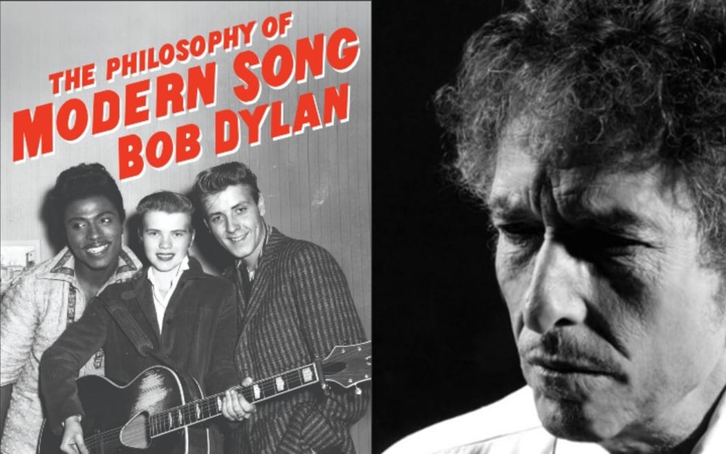 Cover of Bob Dylan's new book, The Philosophy of Modern Song depicting Little Richard, Alis Lesley, and Eddie Cochran.