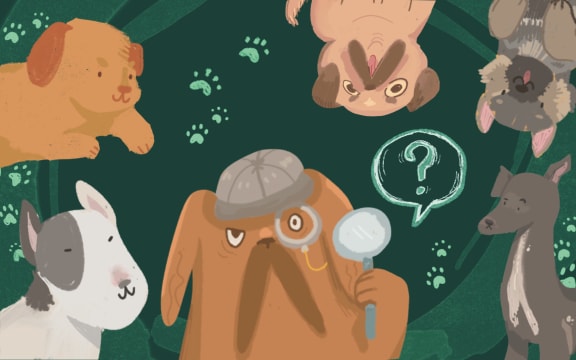 A series of hand drawn dogs with a black background (they hella cute).