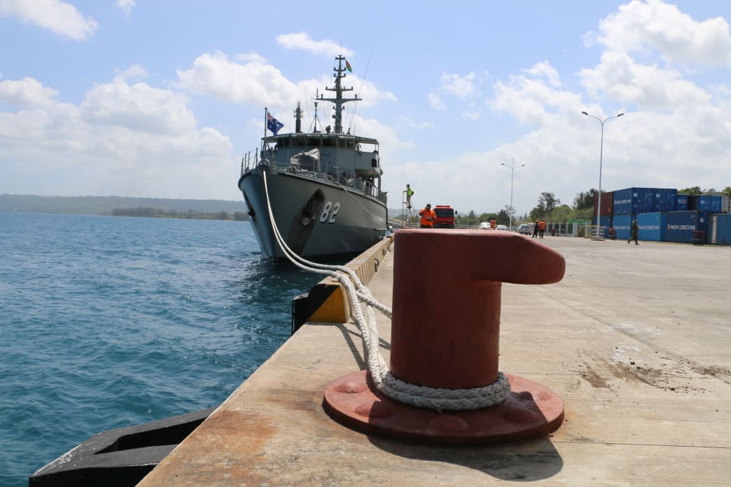 HMAS Huon docked at Luganville on Espiritu Santo.