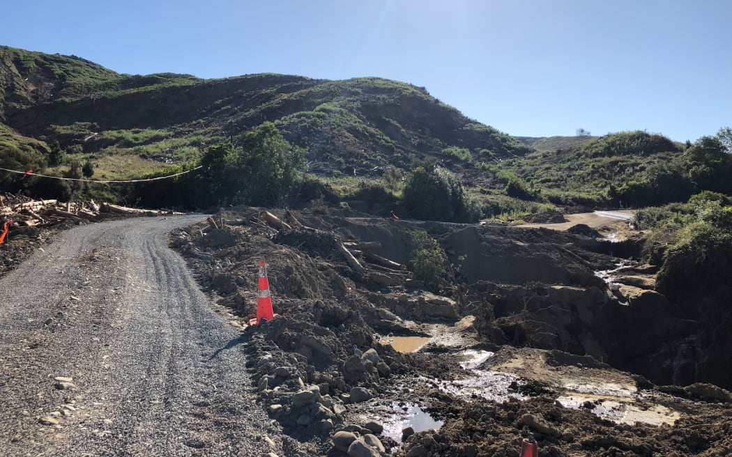 Damage seen in Tūtira, Hawke's Bay, which was left isolated after Cyclone Gabrielle.