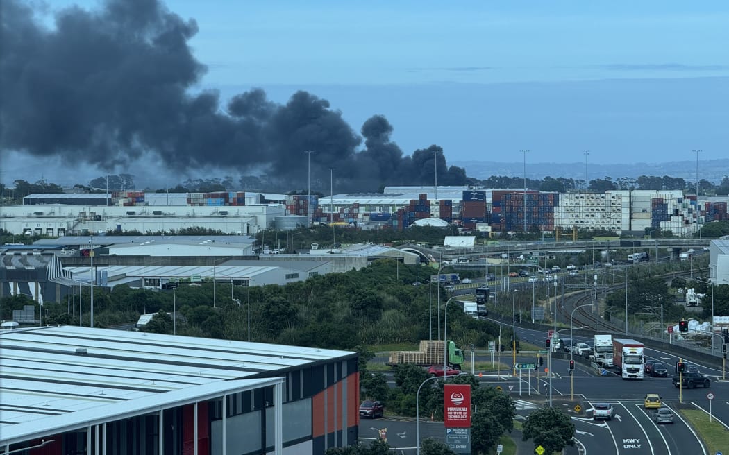 An industrial fire is burning in the south Auckland suburb of Wiri.
