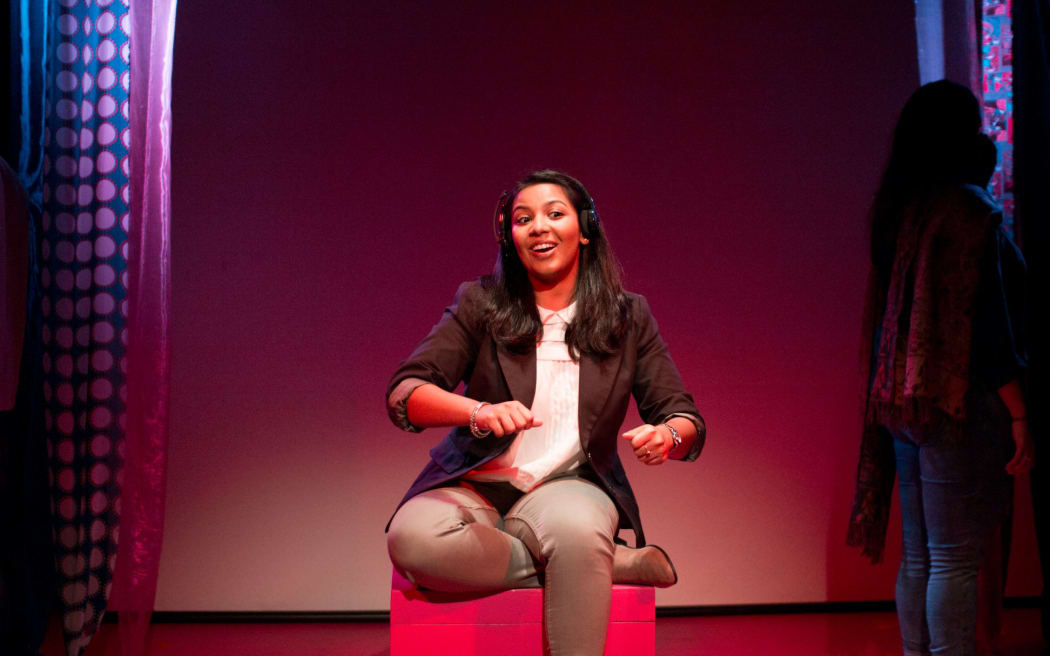 Porvi Fomra speaks during her stand-up comedy debut.