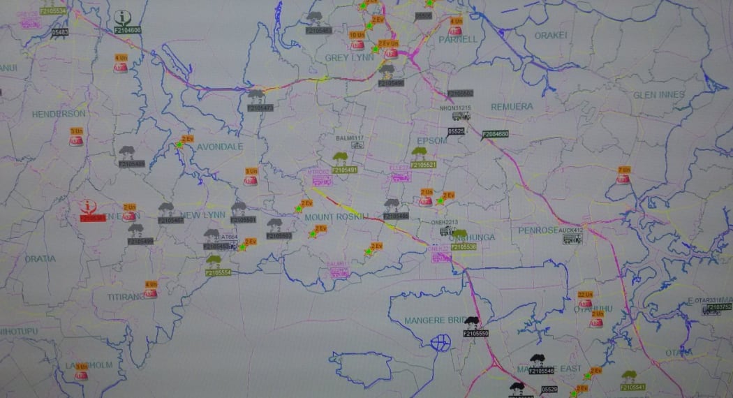 A map showing flooded homes throughout Auckland.
