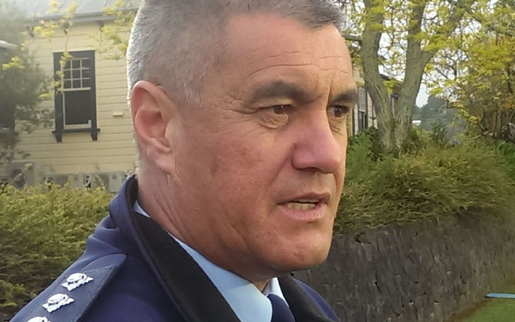 Acting Waikato district commander Greg Nicholls at media conference outside Paeroa police station.
