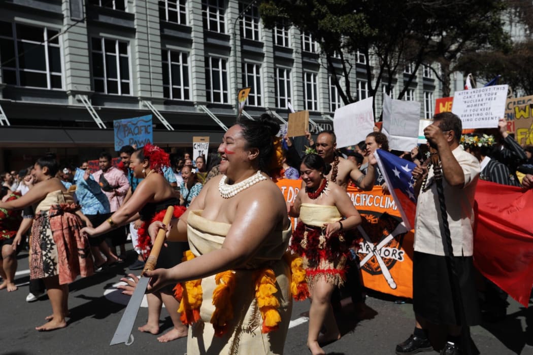 Marchers at the Wellington climate strike.